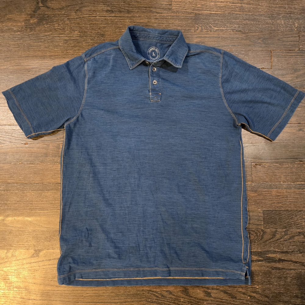 Carbon2Cobalt Men's Blue Polo With Contrast Rust Stitching and Metal Buttons